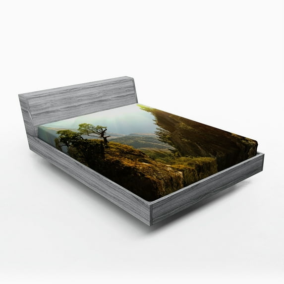 Ambesonne Landscape Fitted Sheet, Nepal Forest Majestic, Full Size, Green Pale Yellow