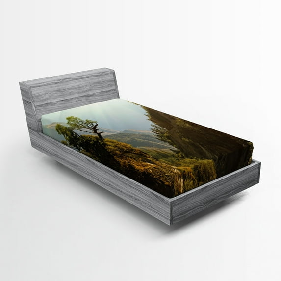 Ambesonne Landscape Fitted Sheet, Nepal Forest Majestic, Twin XL Size, Green Pale Yellow