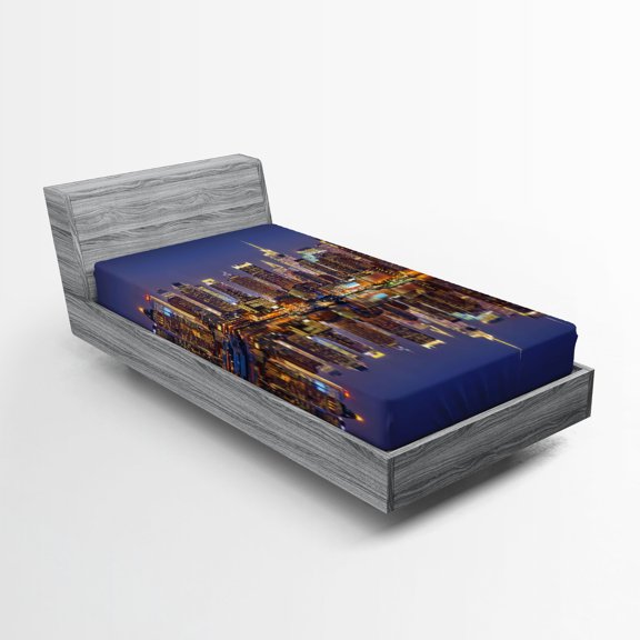 Ambesonne Landscape Fitted Sheet, New York City Usa, Twin Size, Multicolor