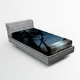 thumbnail image 1 of Ambesonne Landscape Fitted Sheet, Night Tree Silhouette Sea, Twin Size, Black and Blue, 1 of 2
