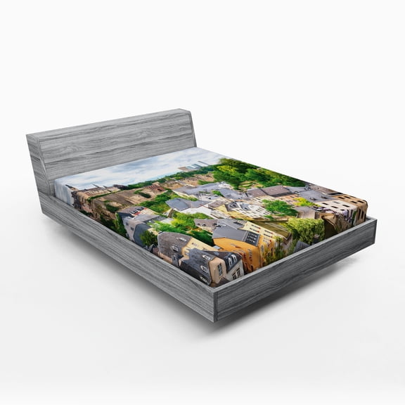 Ambesonne Landscape Fitted Sheet, Old Town Luxembourg, Queen Size, Multicolor