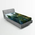 thumbnail image 1 of Ambesonne Landscape Fitted Sheet, Palm Trees Morning, Twin XL Size, Green, 1 of 3
