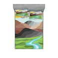 thumbnail image 1 of Ambesonne Landscape Fitted Sheet & Pillow Sham Set, Abstract Mountains River, Queen, Multicolor, 1 of 2