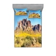 thumbnail image 1 of Ambesonne Landscape Fitted Sheet & Pillow Sham Set, Blooming Mountain, Queen, Orange and Brown, 1 of 2