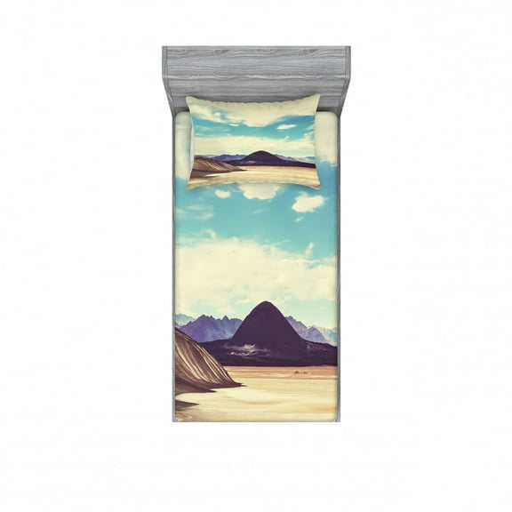 Ambesonne Landscape Fitted Sheet & Pillow Sham Set, Brazilian Plateau, Twin, Multicolor