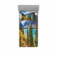 thumbnail image 1 of Ambesonne Landscape Fitted Sheet & Pillow Sham Set, Canadian Glacial Lake, Twinxl, Aqua Mauve Green, 1 of 3