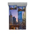 thumbnail image 1 of Ambesonne Landscape Fitted Sheet & Pillow Sham Set, Chicago River Scenery, Queen, Multicolor, 1 of 3