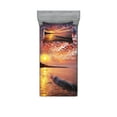 thumbnail image 1 of Ambesonne Landscape Fitted Sheet & Pillow Sham Set, Dawn at Beach Seaside, Twin, Orange Mauve Blue, 1 of 2