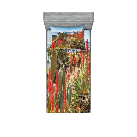 Ambesonne Landscape Fitted Sheet & Pillow Sham Set, Desert Mountain Photo, Twinxl, Multicolor