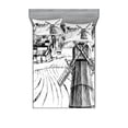 thumbnail image 1 of Ambesonne Landscape Fitted Sheet & Pillow Sham Set, Farm Town Houses Mill, Full, Black White, 1 of 2