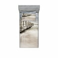 thumbnail image 1 of Ambesonne Landscape Fitted Sheet & Pillow Sham Set, Groyne Zingst Germany, Twinxl, Pale Blue White Tan, 1 of 3