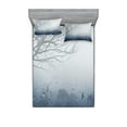 thumbnail image 1 of Ambesonne Landscape Fitted Sheet & Pillow Sham Set, Idyllic Forest Rain View, Queen, Dark Slate Blue Grey, 1 of 2