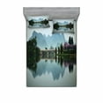 thumbnail image 1 of Ambesonne Landscape Fitted Sheet & Pillow Sham Set, Japanese Lake View, Queen, Multicolor, 1 of 2