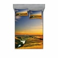 thumbnail image 1 of Ambesonne Landscape Fitted Sheet & Pillow Sham Set, Mediterranean Valley, Full, Blue Yellow Green, 1 of 3