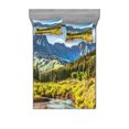 thumbnail image 1 of Ambesonne Landscape Fitted Sheet & Pillow Sham Set, Mountain Forest River, Queen, Multicolor, 1 of 2