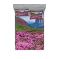 thumbnail image 1 of Ambesonne Landscape Fitted Sheet & Pillow Sham Set, Mountain Village Fall, Full, Pink Green, 1 of 2