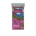 thumbnail image 1 of Ambesonne Landscape Fitted Sheet & Pillow Sham Set, Mountain Village Fall, Twinxl, Pink Green, 1 of 2