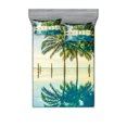 thumbnail image 1 of Ambesonne Landscape Fitted Sheet & Pillow Sham Set, Pool Nearly Beach, Full, Green Blue, 1 of 2