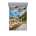 thumbnail image 1 of Ambesonne Landscape Fitted Sheet & Pillow Sham Set, Road Alps Small Town, Queen, Multicolor, 1 of 2