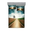 thumbnail image 1 of Ambesonne Landscape Fitted Sheet & Pillow Sham Set, Roads Travel Clouds, Full, Brown Teal, 1 of 2