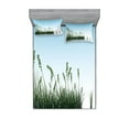 thumbnail image 1 of Ambesonne Landscape Fitted Sheet & Pillow Sham Set, Scenery Lake Bushes, Full, Pale Blue Jade Green, 1 of 2