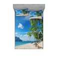 thumbnail image 1 of Ambesonne Landscape Fitted Sheet & Pillow Sham Set, Sea Palms Mountains, Full, Blue Cream Green, 1 of 2