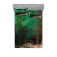 thumbnail image 1 of Ambesonne Landscape Fitted Sheet & Pillow Sham Set, Snowy Frozen Road, Full, Jade Green Brown White, 1 of 2