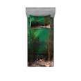 thumbnail image 1 of Ambesonne Landscape Fitted Sheet & Pillow Sham Set, Snowy Frozen Road, Twin, Jade Green Brown White, 1 of 2