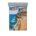 thumbnail image 1 of Ambesonne Landscape Fitted Sheet & Pillow Sham Set, Summer Beach Spain, Full, Blue Brown, 1 of 2