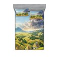 thumbnail image 1 of Ambesonne Landscape Fitted Sheet & Pillow Sham Set, Summer Rural Houses, Queen, Green White Blue, 1 of 2