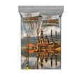 thumbnail image 1 of Ambesonne Landscape Fitted Sheet & Pillow Sham Set, Tamblingan Bali Lake, Full, Brown and Grey, 1 of 2