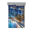 thumbnail image 1 of Ambesonne Landscape Fitted Sheet & Pillow Sham Set, View of New York City, Queen, Multicolor, 1 of 2