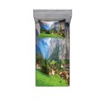 thumbnail image 1 of Ambesonne Landscape Fitted Sheet & Pillow Sham Set, Waterfall Sunlight, Twin, Green Grey, 1 of 2