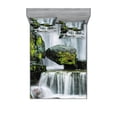 thumbnail image 1 of Ambesonne Landscape Fitted Sheet & Pillow Sham Set, Waterfall with Rocks, Queen, Green Black and White, 1 of 3