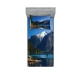 thumbnail image 1 of Ambesonne Landscape Fitted Sheet & Pillow Sham Set, Winter Mountain Trees, Twin, Dark Brown White, 1 of 2