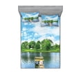 thumbnail image 1 of Ambesonne Landscape Fitted Sheet & Pillow Sham Set, Wooden Dock over Lake, Queen, Multicolor, 1 of 2