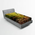thumbnail image 1 of Ambesonne Landscape Fitted Sheet, Pine River in Autumn, Twin XL Size, Green Yellow Cinnamon, 1 of 3