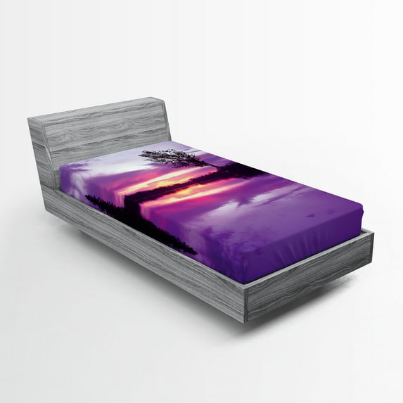 Ambesonne Landscape Fitted Sheet, Purple Shade Skies, Twin XL Size, Lavender Black