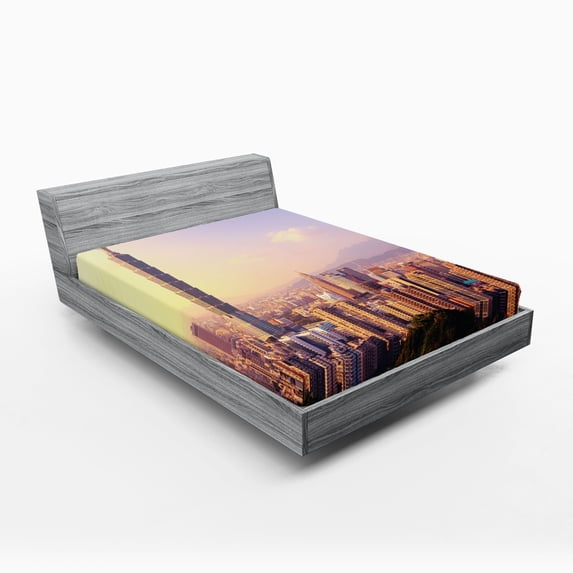 Ambesonne Landscape Fitted Sheet, Skyline Taipei Taiwan, Queen Size, Multicolor
