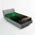 thumbnail image 1 of Ambesonne Landscape Fitted Sheet, Snowy Frozen Road, Twin Size, Jade Green Brown White, 1 of 2