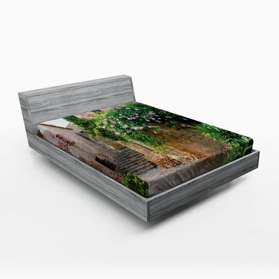 Ambesonne Landscape Fitted Sheet, Summer Garden Flowers, Queen Size, Multicolor