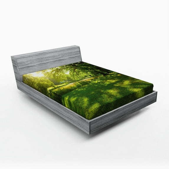 Ambesonne Landscape Fitted Sheet, Summer Park Hamburg, Full Size, Green
