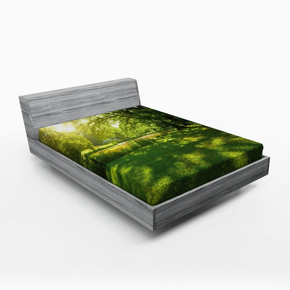 Ambesonne Landscape Fitted Sheet, Summer Park Hamburg, Queen Size, Green