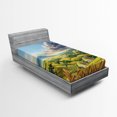 thumbnail image 1 of Ambesonne Landscape Fitted Sheet, Summer Rural Houses, Twin Size, Green White Blue, 1 of 2