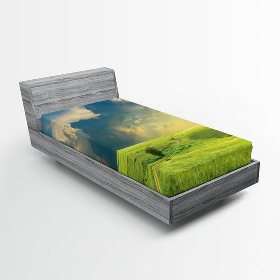 Ambesonne Landscape Fitted Sheet, Summer Spring Rural, Twin XL Size, Blue Green