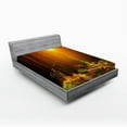 thumbnail image 1 of Ambesonne Landscape Fitted Sheet, Sunset Dawn Sun Rise, Queen Size, Earth Yellow Dark Orange, 1 of 2