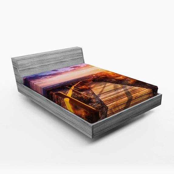 Ambesonne Landscape Fitted Sheet, Sunset in Nature Park, Queen Size, Multicolor