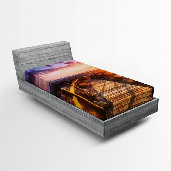 Ambesonne Landscape Fitted Sheet, Sunset in Nature Park, Twin Size, Multicolor