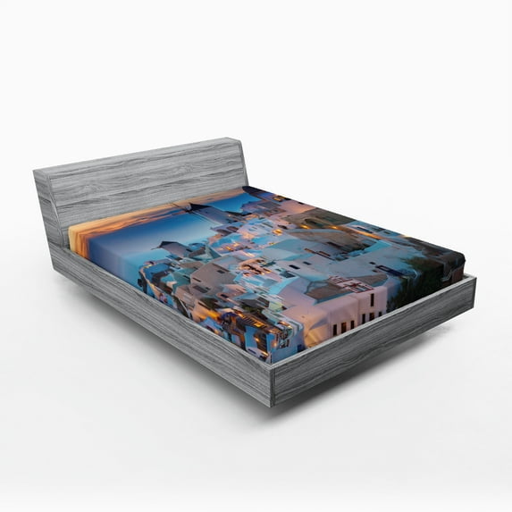 Ambesonne Landscape Fitted Sheet, Traditional Houses, Full Size, Multicolor