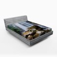 thumbnail image 1 of Ambesonne Landscape Fitted Sheet, Tropical Waterfalls, Full Size, White Green and Brown, 1 of 2
